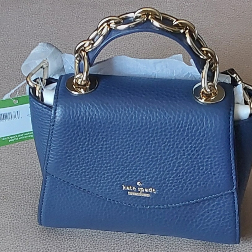 Kate Spade Navy Blue Pebbled Leather Top Handle Crossbody bag